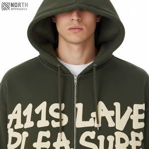 Sweat-shirts à capuche surdimensionnés pour hommes, couleur personnalisée OEM 2025, manches régulières, impression 3D en mousse gonflée, logo brodé, réversible, hiver - Product Image 4