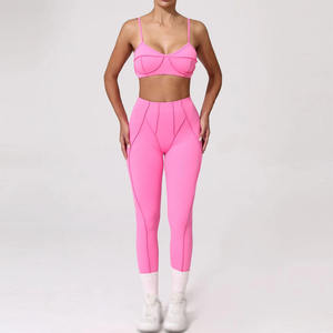 Vêtements de sport de gymnastique professionnels fabriqués en usine pour femmes ensemble de yoga 2-Pc respirant à séchage rapide avec ensembles de yoga à motif solide sans couture - Product Image 4