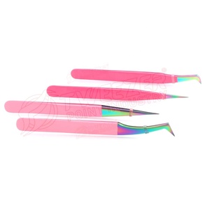 Venta al por mayor de pinzas de pestañas de volumen clásico de marca personalizada de acero inoxidable aislamiento de fibra de pestañas postizas puntiagudas belleza - Product Image 4