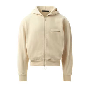 Sweat à capuche zippé pour hommes | Logo personnalisé en gros | Sweats à capuche et sweat-shirts d'automne courts Boxy uni surdimensionnés - Product Image 1