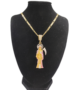 Collar con Amuleto de <span class=keywords><strong>Santa</strong></span> Muerte Chapado en Oro de 18K con Circonitas, Joyería Religiosa Católica, Colgante de Moda para Santería - Product Image 5
