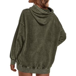 Sudadera con capucha de lavado ácido de manga larga para mujer personalizada algodón poliéster nuevo último diseño transpirable Puloever sudadera precio bajo OEM - Product Image 5