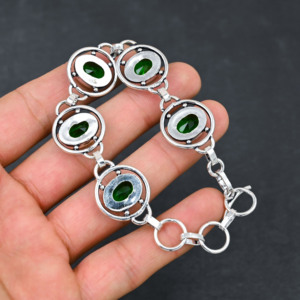 Lab Created Green <b>Peridot</b> Gemstone <b>Bracelet</b> Handmade Sterling Silver Plated Luxury Designer Jewelry 7-8 Inches Wedding Party - Product Image 3