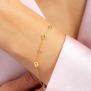 Pulsera Personalizada con Letra y Piedra <span class=keywords><strong>de</strong></span> Nacimiento Chapada en Oro, Cadena Informal/Deportiva <span class=keywords><strong>de</strong></span> <span class=keywords><strong>Acero</strong></span> <span class=keywords><strong>Inoxidable</strong></span> para Mamá, Regalo Perfecto para Aniversario <span class=keywords><strong>HOYA</strong></span> - Product Image 2