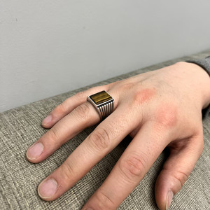 Anillo turco Ojo de tigre Negro Oxidar Diseño único Anillo de hombre Anillo de plata esterlina 925 Regalo de aniversario de cumpleaños - Product Image 4