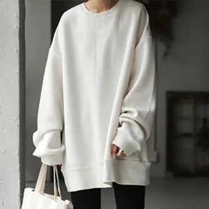 Sweat Femme Oversize Manches Longues Col Ras du Cou Couleur Solide Pull Chaud Doux Style Long Automne Sweat Femme Vêtements - Product Image 1