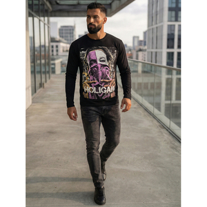 เสื้อสตรีทแวร์ลำลองแขนยาวสีดำพิมพ์ลายโพลีเอสเตอร์/ผ้าฝ้ายสำหรับผู้ชาย - Product Image 2