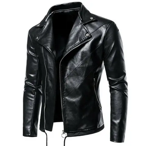 Chaqueta de cuero de bombardero de piel de oveja genuina para hombre, chaquetas de cuero de motocicleta, chaqueta de cuero de Color negro para hombre - Product Image 1