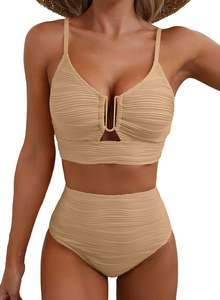 Conjunto de Bikini de 2 Piezas Más Vendido, Traje de Baño con Corte en U, Cintura Alta, Texturizado, Verano 2025, Trajes de Baño para Playa - Product Image 3