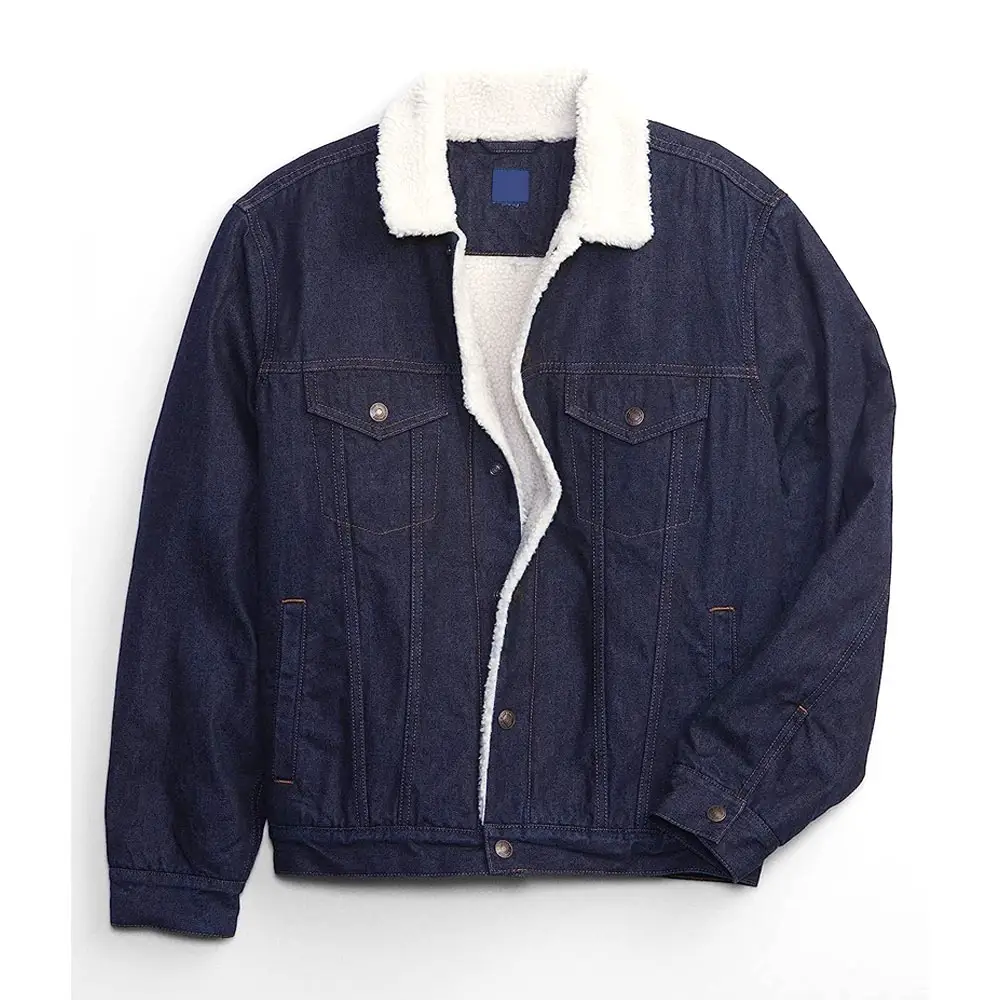 Men's Sherpa Denim Jacket Plus Size Single Breasted Jeans Jacket For Men New Fashion Wholesale Plain Washed Men's Jacket