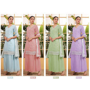 Salwar Kameez de Algodón Indio y Pakistaní, Estampado de Algodón Puro con Trabajo de Espejo Elegante, Georgette Pesado Puro con Bordado de Lentejuelas - Product Image 1