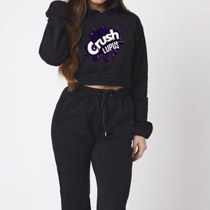 2026 Fashionable Winter Solid Crop Top Tee and Cargo Pants Set with Patches for Women Plus Size 100% Cotton Fleece - Product Image 4