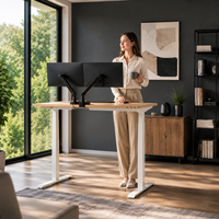 Bureau d'ordinateur ergonomique, table de travail à double moteur, bureau électrique réglable en hauteur, convertible, en acier inoxydable, bureau relevable