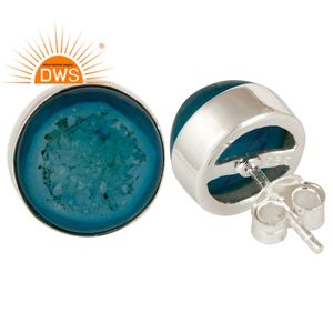 ต่างหูสตั๊ดอัญมณีดรูซี่สีฟ้าเงินสเตอริ่งผลิตตามสั่ง - Product Image 2