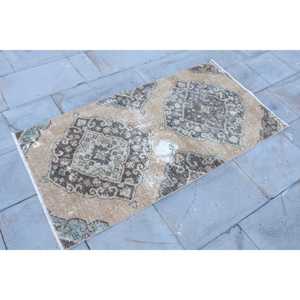 2.4x4.6 ft Vintage Rug, Turkish Small Rug, <b>Brown</b> Blue Floral <b>Wool</b> Rug - Product Image 3