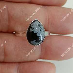 Anillo de Obsidiana Copo de Nieve en Plata de Ley 925, Joyería Boho Hecha a Mano, Incrustaciones de Piedras Preciosas Negras Naturales, Anillo de Promesa para Ella, Regalo de Cumpleaños - Product Image 3