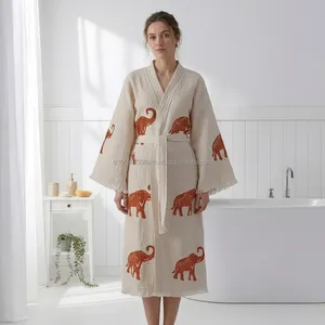 ชุดคลุมกิโมโนผ้าฝ้ายตุรกีพิมพ์ลายบล็อก น้ำหนักเบา สำหรับฤดูร้อน ผู้หญิง/ผู้ชาย ผ้าฝ้ายทอ 100% ชุดคลุมอาบน้ำ ระบายอากาศได้ดี สำหรับฤดูร้อน/ฤดูใบไม้ผลิ - Product Image 1