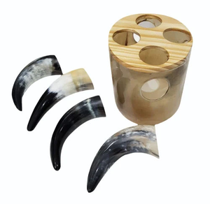 <b>Viking</b> Ale <b>Horn</b> Set - 100% Handmade Polished Mead Drinking <b>Horns</b> with Stand - Product Image 2