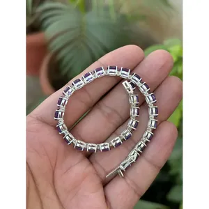 สร้อยข้อมือเทนนิสเงินแท้ 925 ประดับอเมทิสต์รูปไข่ เครื่องประดับทันสมัยและสง่างาม - Product Image 5