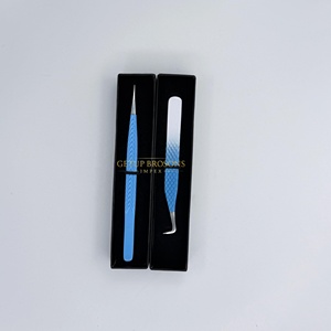 Pinzas para Extensión de Pestañas de Acero Inoxidable, Pinzas de Aislamiento con Punta de Fibra 90, Recubrimiento en Polvo Blanco y Azul, Herramienta Profesional para Pestañas - Product Image 3