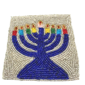 Sous-verre perlé de haute qualité sur le thème de la menorah pour la décoration de la maison pour les fêtes juives, logo personnalisé, écologique, pour l'accentuation de la table lors de la fête de la menorah - Product Image 4