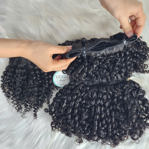 Paquetes de cabello Remy vietnamita de doble virgen rizado de color natural con cierre - Product Image 3
