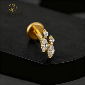 <span class=keywords><strong>Piercing</strong></span> Labret <span class=keywords><strong>Double</strong></span> Fish en Titane ASTM F136 16G à Filetage Interne pour Helix, Conch, Cartilage, <span class=keywords><strong>Tragus</strong></span>, Dos Plat - Product Image 2