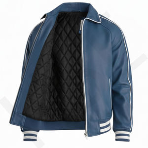 Chaqueta Universitaria de Cuero de Vaca Azul Hecha a Mano - Product Image 3