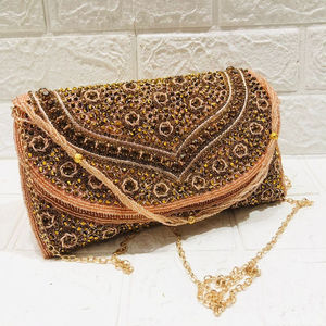Handcrafted Designer Ladies Clutch Bag Evening Ethnic <b>Bridal</b> <b>Purse</b> with Rhinestone Stone Studded Embezzled Fashion Style - Product Image 5