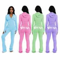 Ensemble de survêtement personnalisé pour femmes, veste à capuche zippée et pantalon évasé