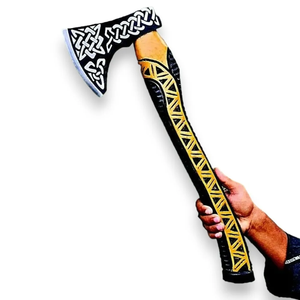 Hache viking artisanale avec manche en bois de frêne gravé et fourreau en cuir avec gravure sur la tête - Product Image 1