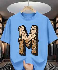 Camiseta Esencial Ultra Suave y Cómoda para Hombre, Verano, Ecológica, Apliques, Mezclilla, Batik, Tela de Pana, 100% Algodón, Parches - Product Image 1