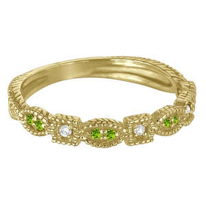 Vintage 14K Yellow Gold Stackable Diamond & <b>Peridot</b> <b>Ring</b> 0.15ct-Elegant Vintage Diamond <b>Rings</b> - Product Image 3