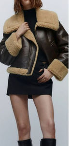 Chaqueta de cuero aviador para mujer, estilo bomber, de piel de oveja auténtica, casual, para motociclista, con forro de piel de sherpa, a la moda, al por mayor - Product Image 4