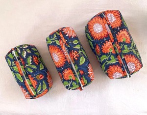 Floral Print Quilted Cotton Vintage Case for <b>Bag</b> Set Eco-Friendly Large Travel Cosmetic Pouches Zipper <b>Waterproof</b> Makeup - Product Image 4