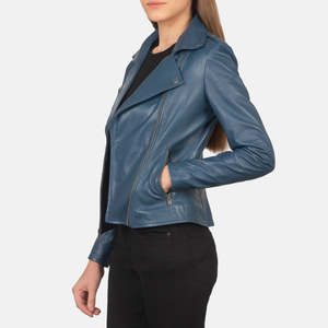 Blouson de motard automne bleu Flashback personnalisable en cuir PU, tissu satiné, doublure en nylon, rembourrage en polyester et coton. Manteau élégant taille 3XL - Product Image 4
