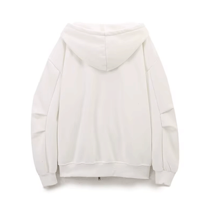 Sudadera con capucha de lana de algodón 100% blanca personalizada para mujer, sudaderas de gran tamaño con bolsillo frontal y cremallera, sudaderas con capucha sólidas para mujer - Product Image 2
