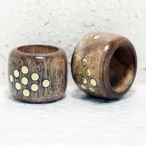 High Quality Wood Brass Inlay Round Shape Dotted Design napkin rings for Wedding table decoration Daily Use Decorative Superior