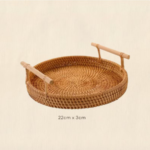 Plateau de service en rotin rond tissé à la main pour cuisine salon chambre décoration bijoux et fruits stockage maison objets décoratifs - Product Image 4