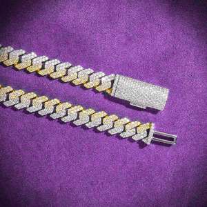 Cadena Cubana para Hombre con Diamantes de Dos Tonos, Pasa Prueba de Diamantes, Estilo Hip Hop, Plata de Ley 925, Chapado en Oro, Corte Brillante - Product Image 3