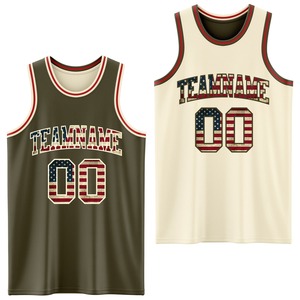 Directamente de la marca Engro Sports Custom Reversible Olive Vintage Flag Red Double Side Sublimation Basketball Suit Jersey - Product Image 1