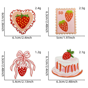 Parches Termoadhesivos de Tela de Lona con Bordado de Corazones y Flores con Temática de Fresa Ecológicos para Accesorios de Ropa y Sombreros - Product Image 3