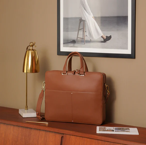 Porte-documents en cuir marron simple et élégant, sac pour ordinateur portable d'affaires avec large poche avant au prix de gros bon marché - Product Image 3