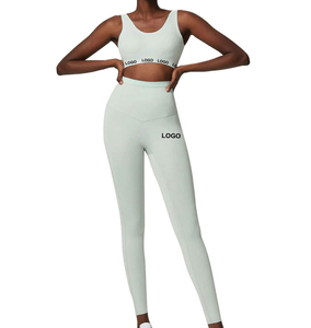 Leggings de cintura alta para mujer, de color sólido, elásticos, sin costuras, estilo deportivo, con logo en la pierna derecha. - Product Image 3