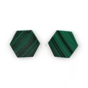 Haute qualité 12mm plat hexagone forme malachite pierre précieuse vert foncé lisse des deux côtés calibré pour la fabrication de bijoux - Product Image 2