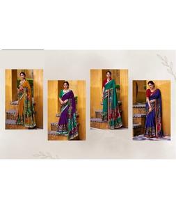 Ropa tradicional india Poliéster Viscosa Chanderi Sari y piezas de Blusa con estampado Kalamkari para bodas y festivales - Product Image 1