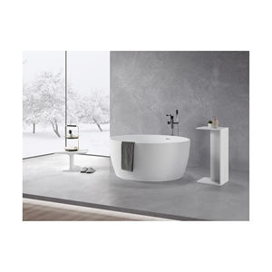 Bañera de inmersión para adultos de diseño tradicional de Bali, escurridor de superficie sólida de acrílico blanco tallado a mano, independiente para Baño - Product Image 5