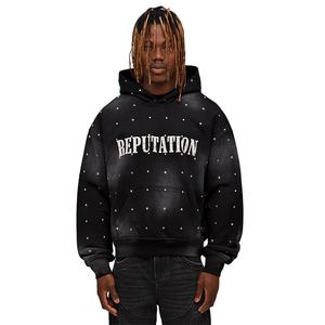 500gsm apenado bordado francés Terry Heavyweight Zip Pp Boxy recortado Rhinestone Sudadera con capucha para hombres Denim Tears Hoodie - Product Image 1