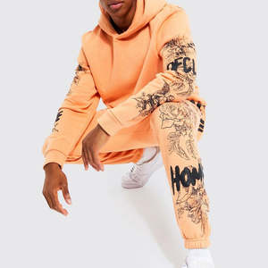 Ensemble survêtement d'hiver unisexe personnalisé en polyester/coton, veste zippée, jogging, ensemble de survêtement, logo brodé, vêtements de sport décontractés, coupe-vent - Product Image 5