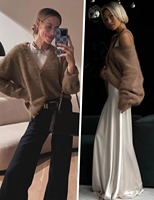 Pull-over en maille moelleuse à col rond et boutons pour femme, hiver, décontracté, 100% coton, manches longues, broderie, séchage rapide